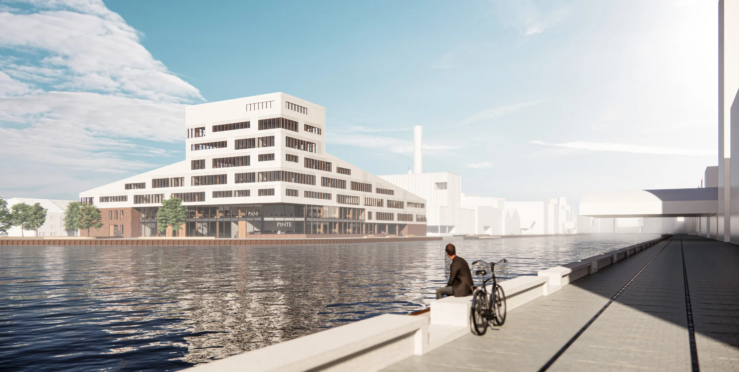 Hafenansicht des Hafentor Münster mit gestaffelter Höhenentwicklung zum Kanal