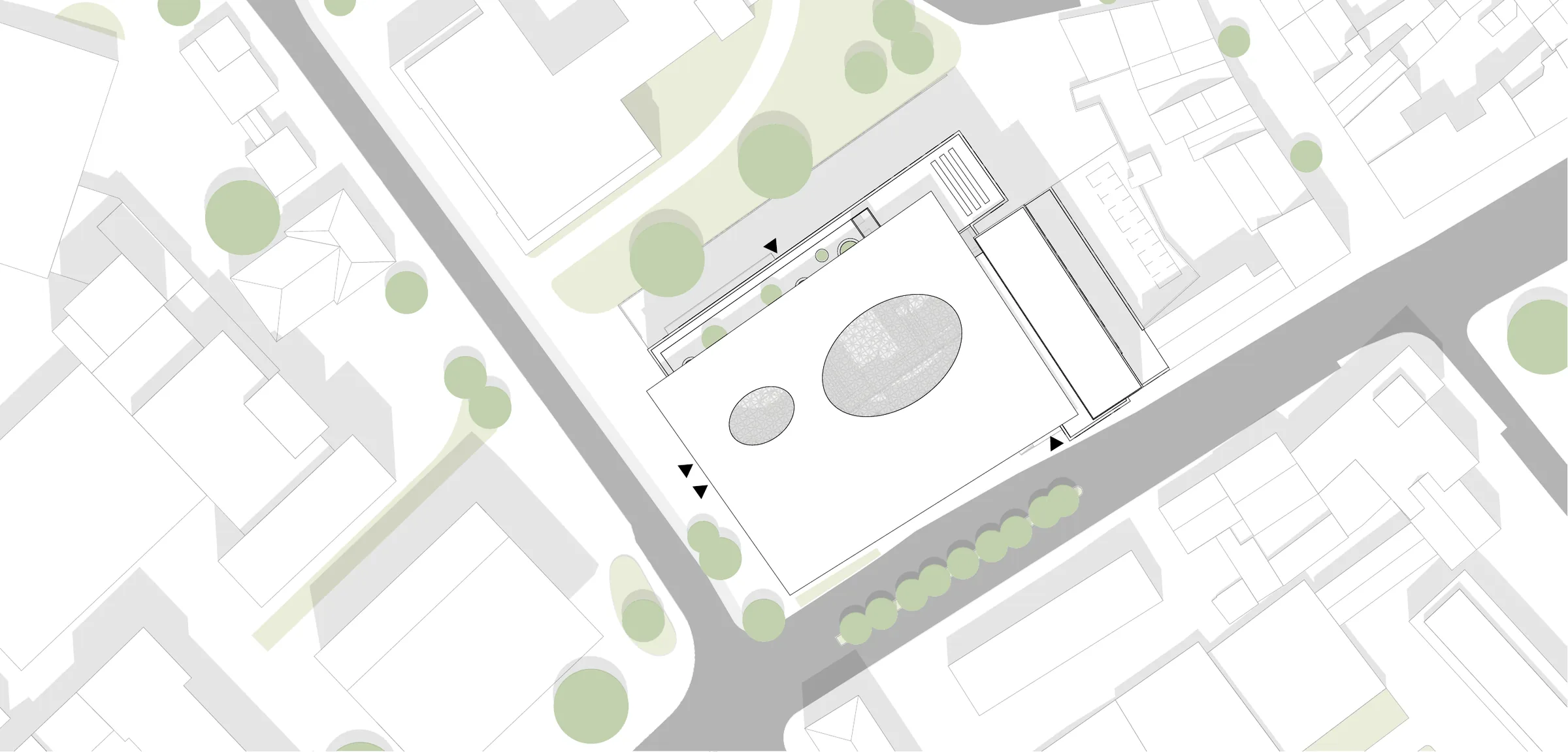 Lageplan am Templergraben mit Bestandsbauten und Neubau
